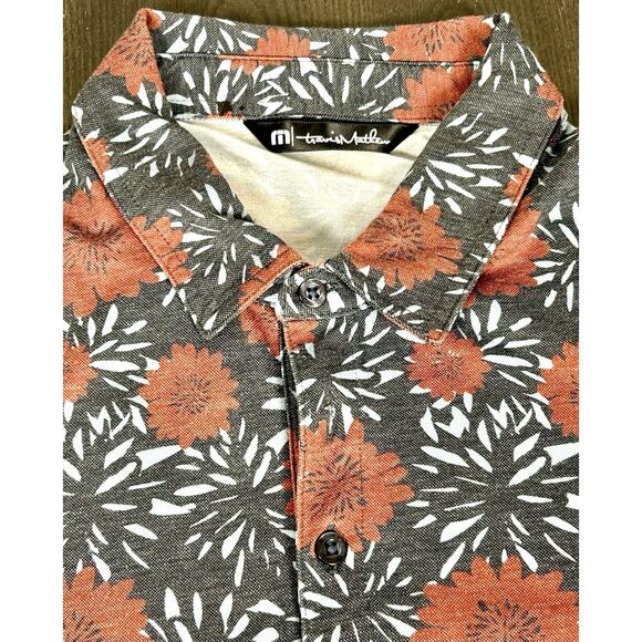 Travis Mathew Polo Shirt Mens Large Blue Red All Over Print Cotton Blend Floral - Picture 9 of 15